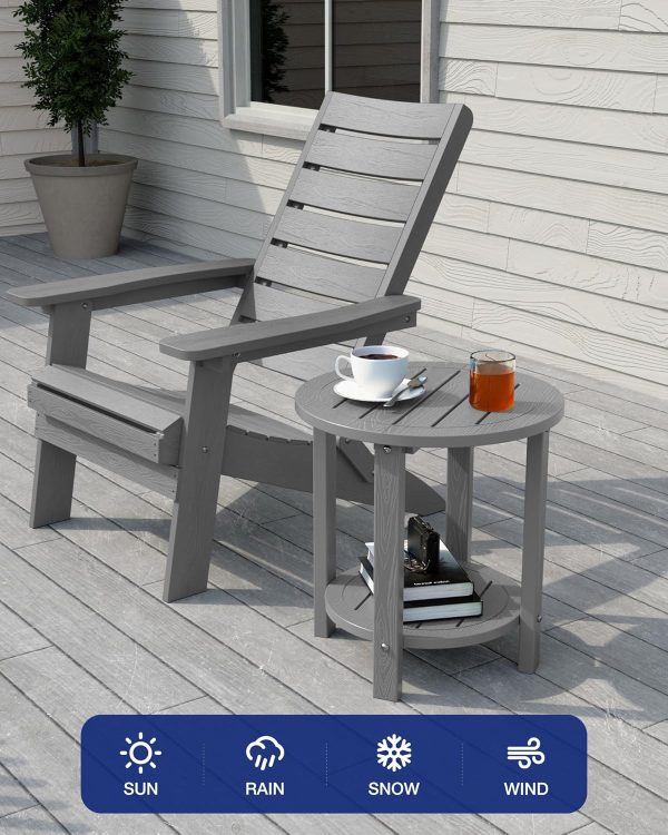 YEFU Outdoor Side Table 2-Tier HIPS Adirondack Patio End Tables Weather Resistant Small Coffee Table (Black, 1PC) - Image 27
