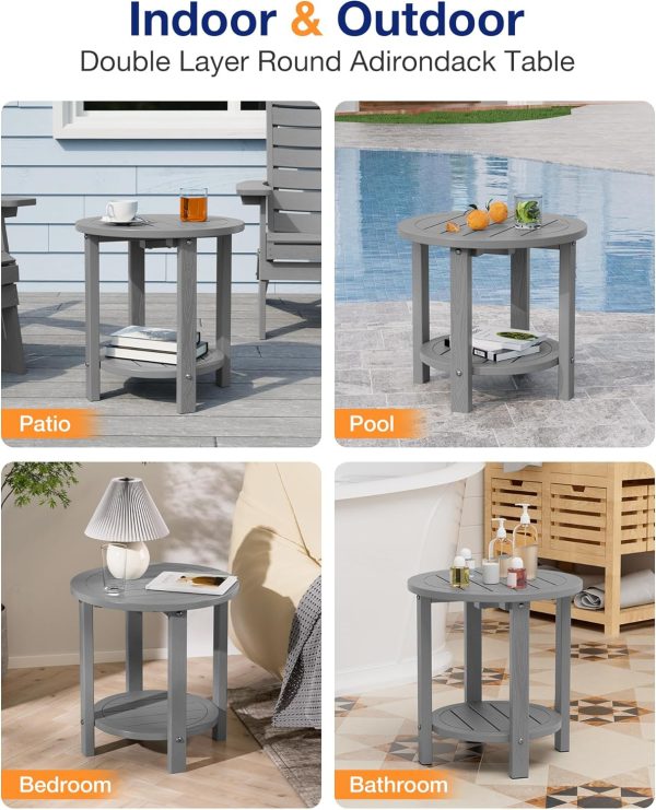 YEFU Outdoor Side Table 2-Tier HIPS Adirondack Patio End Tables Weather Resistant Small Coffee Table (Black, 1PC) - Image 30