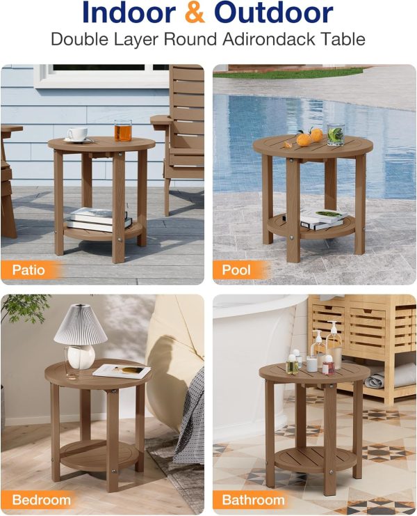 YEFU Outdoor Side Table 2-Tier HIPS Adirondack Patio End Tables Weather Resistant Small Coffee Table (Black, 1PC) - Image 37