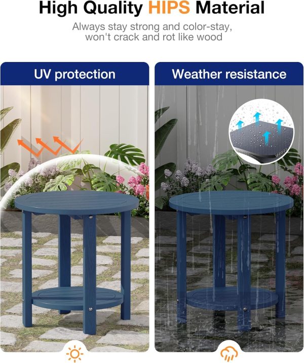 YEFU Outdoor Side Table 2-Tier HIPS Adirondack Patio End Tables Weather Resistant Small Coffee Table (Black, 1PC) - Image 42