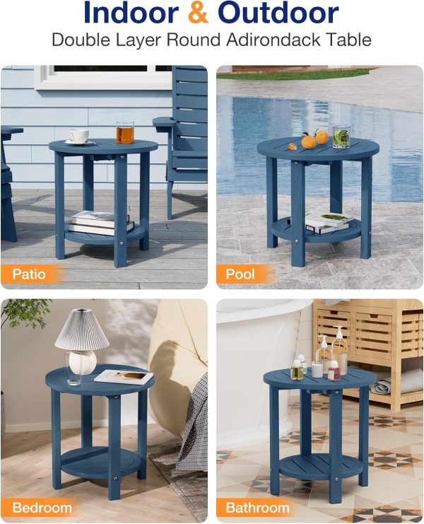 YEFU Outdoor Side Table 2-Tier HIPS Adirondack Patio End Tables Weather Resistant Small Coffee Table (Black, 1PC) - Image 44