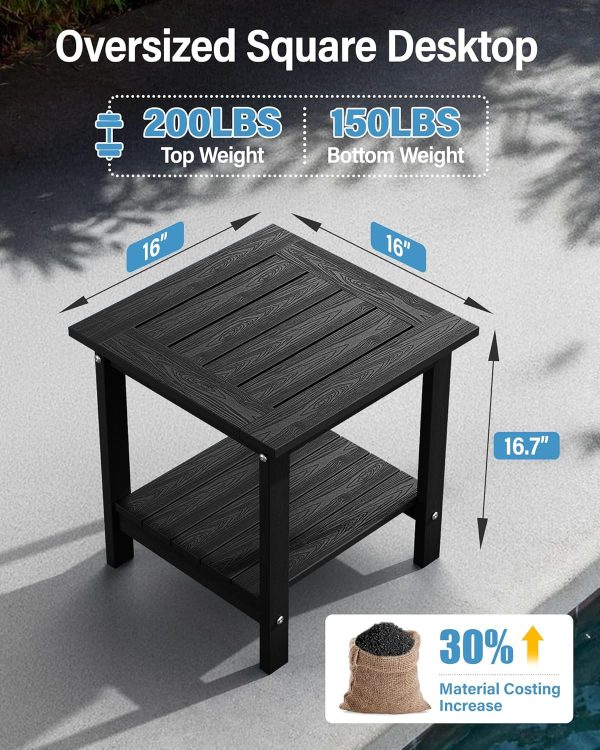 YEFU Outdoor Side Table for Patio: 16x16 in HIPS Small Square Outdoor End Table - 2-Tier Adirondack Tables for Patio Porch Poolside Living Room Beach Bedroom, Black - Image 2