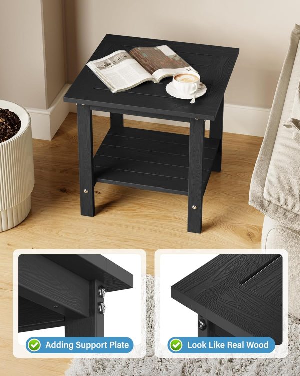 YEFU Outdoor Side Table for Patio: 16x16 in HIPS Small Square Outdoor End Table - 2-Tier Adirondack Tables for Patio Porch Poolside Living Room Beach Bedroom, Black - Image 3