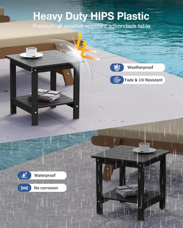 YEFU Outdoor Side Table for Patio: 16x16 in HIPS Small Square Outdoor End Table - 2-Tier Adirondack Tables for Patio Porch Poolside Living Room Beach Bedroom, Black - Image 4