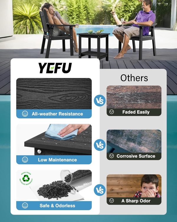 YEFU Outdoor Side Table for Patio: 16x16 in HIPS Small Square Outdoor End Table - 2-Tier Adirondack Tables for Patio Porch Poolside Living Room Beach Bedroom, Black - Image 5