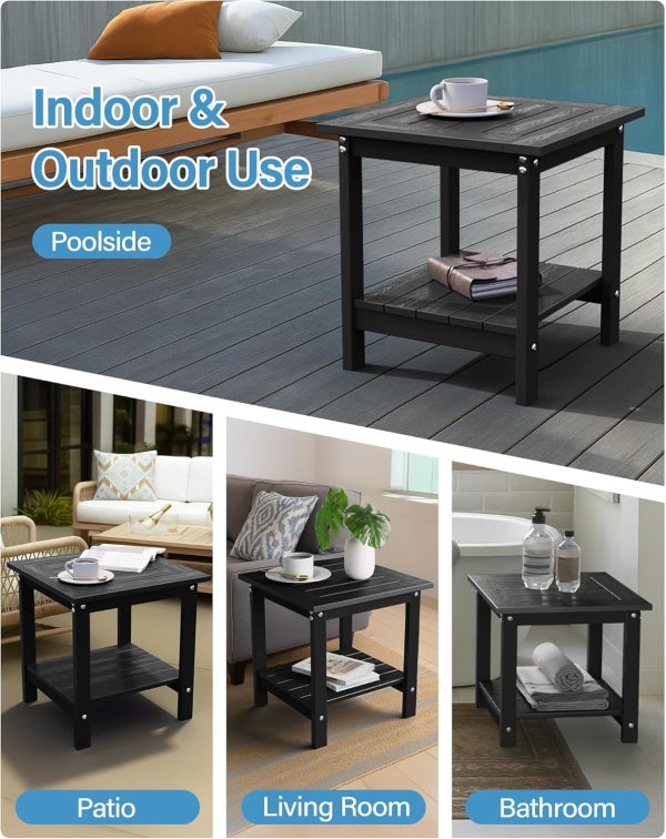 YEFU Outdoor Side Table for Patio: 16x16 in HIPS Small Square Outdoor End Table - 2-Tier Adirondack Tables for Patio Porch Poolside Living Room Beach Bedroom, Black - Image 6