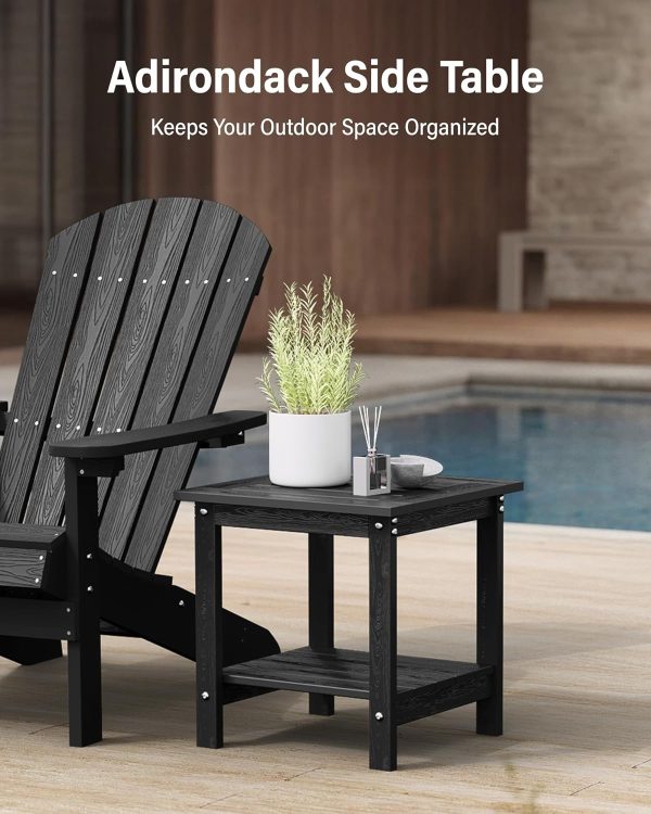 YEFU Outdoor Side Table for Patio: 16x16 in HIPS Small Square Outdoor End Table - 2-Tier Adirondack Tables for Patio Porch Poolside Living Room Beach Bedroom, Black - Image 7