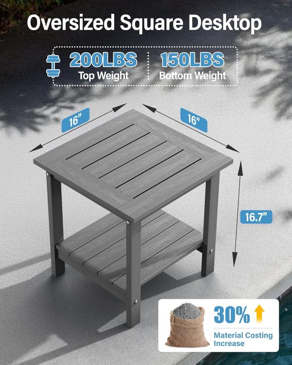 YEFU Outdoor Side Table for Patio: 16x16 in HIPS Small Square Outdoor End Table - 2-Tier Adirondack Tables for Patio Porch Poolside Living Room Beach Bedroom, Black - Image 9
