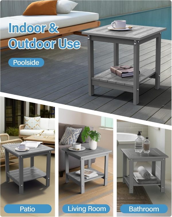 YEFU Outdoor Side Table for Patio: 16x16 in HIPS Small Square Outdoor End Table - 2-Tier Adirondack Tables for Patio Porch Poolside Living Room Beach Bedroom, Black - Image 13