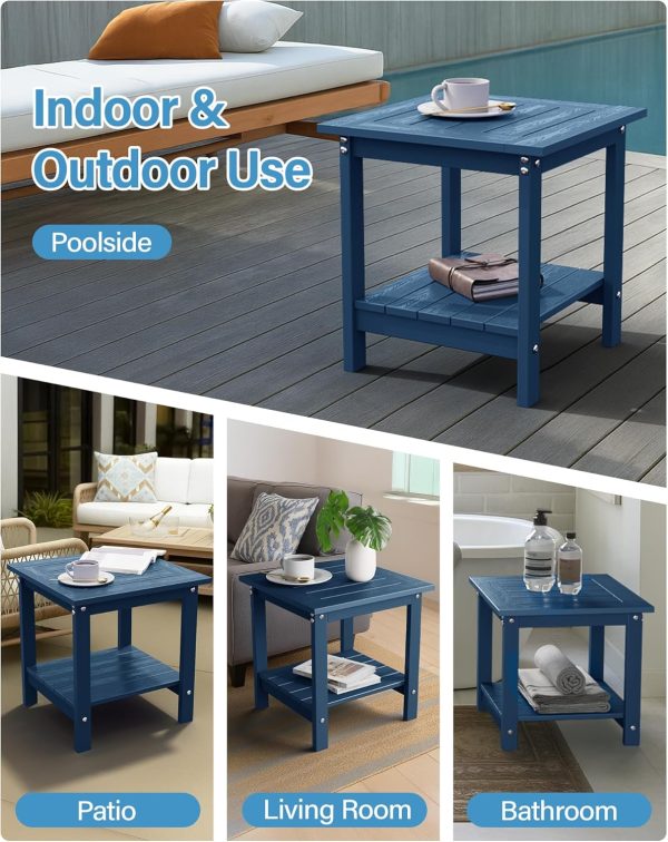 YEFU Outdoor Side Table for Patio: 16x16 in HIPS Small Square Outdoor End Table - 2-Tier Adirondack Tables for Patio Porch Poolside Living Room Beach Bedroom, Black - Image 20