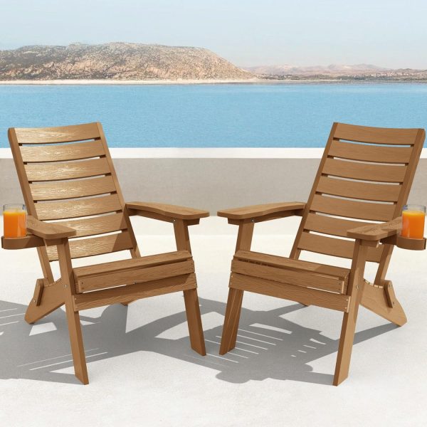 YEFU Folding Oversized Adirondack Chair: Heavy Duty Adirondack Chairs with Comfort Arc Backrest & Cup Holder - All Weather HIPS Plastic Fire Pit Chair for Outdoor Patio Lawn Garden Teak - Image 47