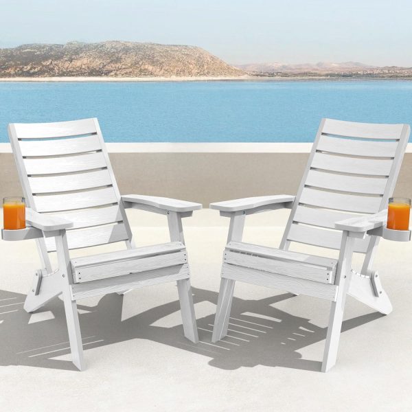 YEFU Folding Oversized Adirondack Chair: Heavy Duty Adirondack Chairs with Comfort Arc Backrest & Cup Holder - All Weather HIPS Plastic Fire Pit Chair for Outdoor Patio Lawn Garden Teak - Image 7