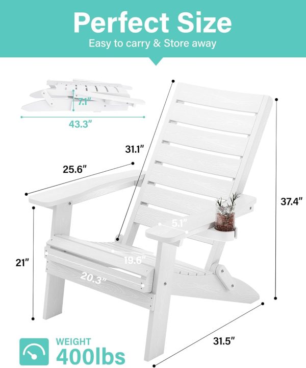 YEFU Folding Oversized Adirondack Chair: Heavy Duty Adirondack Chairs with Comfort Arc Backrest & Cup Holder - All Weather HIPS Plastic Fire Pit Chair for Outdoor Patio Lawn Garden Teak - Image 8
