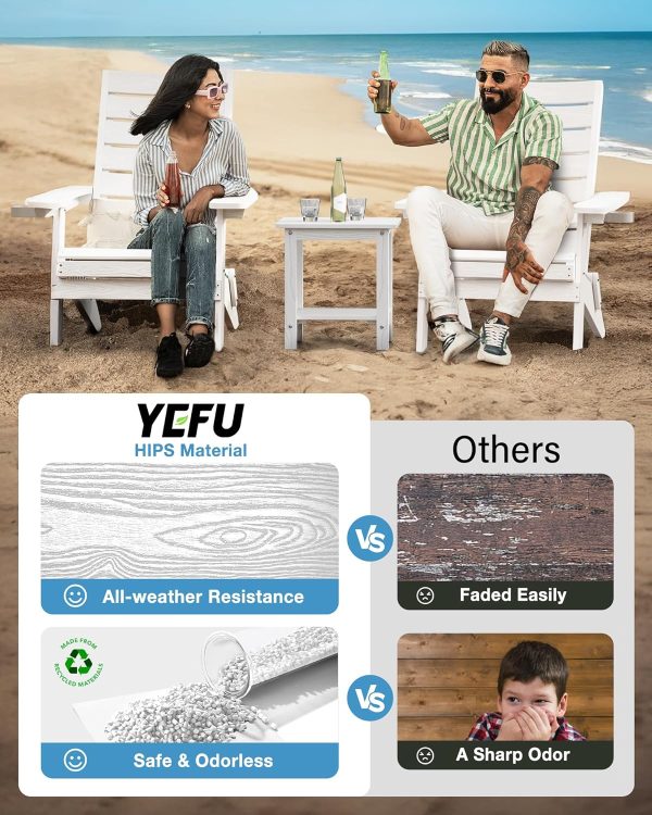 YEFU Folding Oversized Adirondack Chair: Heavy Duty Adirondack Chairs with Comfort Arc Backrest & Cup Holder - All Weather HIPS Plastic Fire Pit Chair for Outdoor Patio Lawn Garden Teak - Image 10