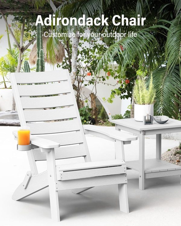 YEFU Folding Oversized Adirondack Chair: Heavy Duty Adirondack Chairs with Comfort Arc Backrest & Cup Holder - All Weather HIPS Plastic Fire Pit Chair for Outdoor Patio Lawn Garden Teak - Image 12