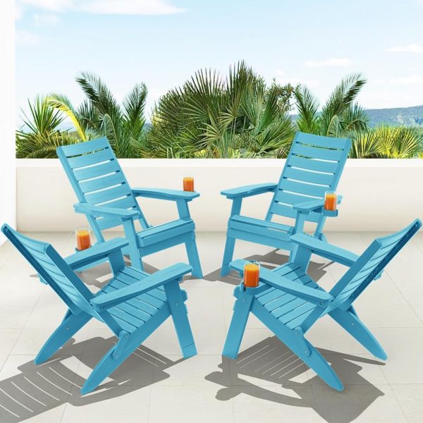 YEFU Folding Oversized Adirondack Chair: Heavy Duty Adirondack Chairs with Comfort Arc Backrest & Cup Holder - All Weather HIPS Plastic Fire Pit Chair for Outdoor Patio Lawn Garden Teak - Image 13