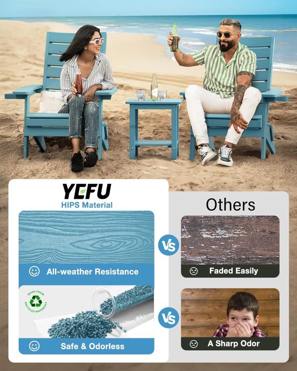 YEFU Folding Oversized Adirondack Chair: Heavy Duty Adirondack Chairs with Comfort Arc Backrest & Cup Holder - All Weather HIPS Plastic Fire Pit Chair for Outdoor Patio Lawn Garden Teak - Image 16