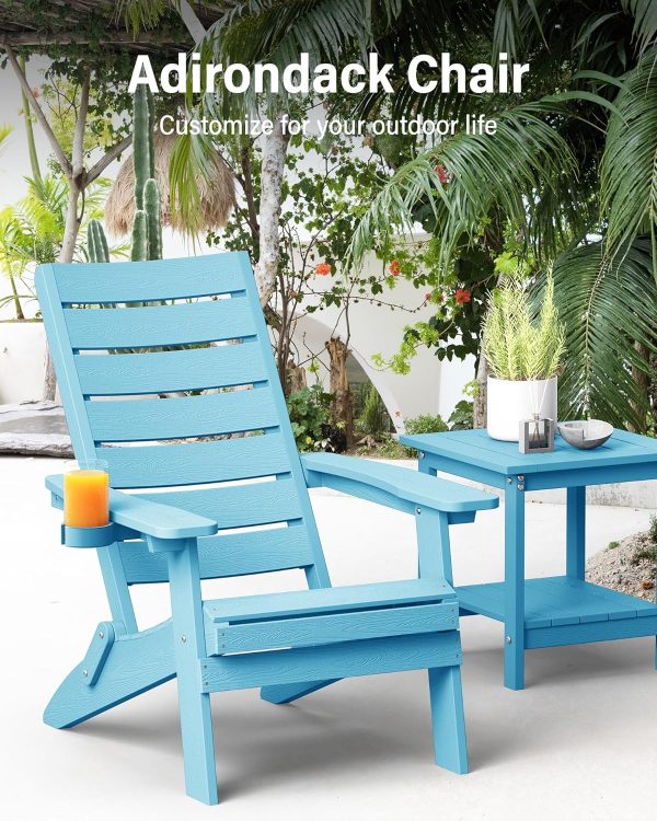 YEFU Folding Oversized Adirondack Chair: Heavy Duty Adirondack Chairs with Comfort Arc Backrest & Cup Holder - All Weather HIPS Plastic Fire Pit Chair for Outdoor Patio Lawn Garden Teak - Image 18