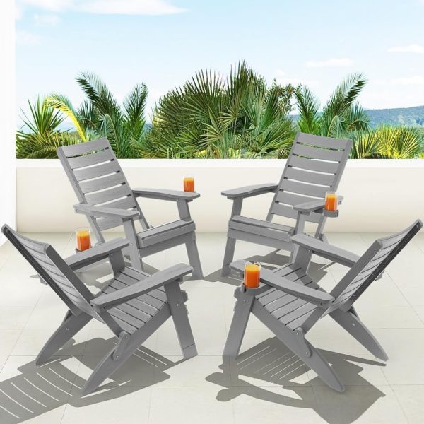 YEFU Folding Oversized Adirondack Chair: Heavy Duty Adirondack Chairs with Comfort Arc Backrest & Cup Holder - All Weather HIPS Plastic Fire Pit Chair for Outdoor Patio Lawn Garden Teak - Image 19