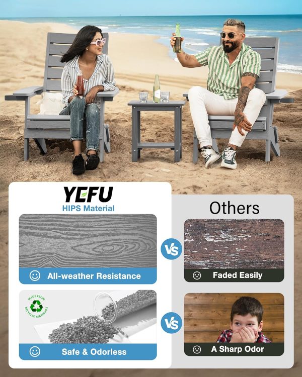YEFU Folding Oversized Adirondack Chair: Heavy Duty Adirondack Chairs with Comfort Arc Backrest & Cup Holder - All Weather HIPS Plastic Fire Pit Chair for Outdoor Patio Lawn Garden Teak - Image 22