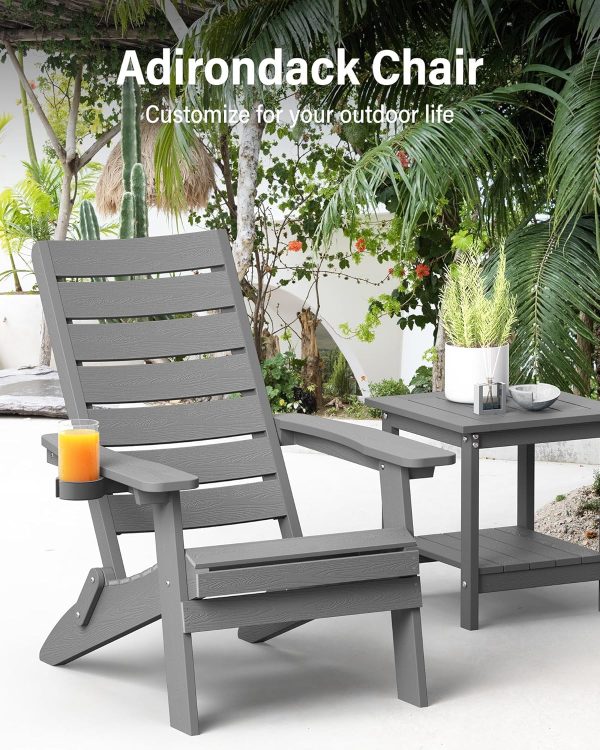 YEFU Folding Oversized Adirondack Chair: Heavy Duty Adirondack Chairs with Comfort Arc Backrest & Cup Holder - All Weather HIPS Plastic Fire Pit Chair for Outdoor Patio Lawn Garden Teak - Image 24