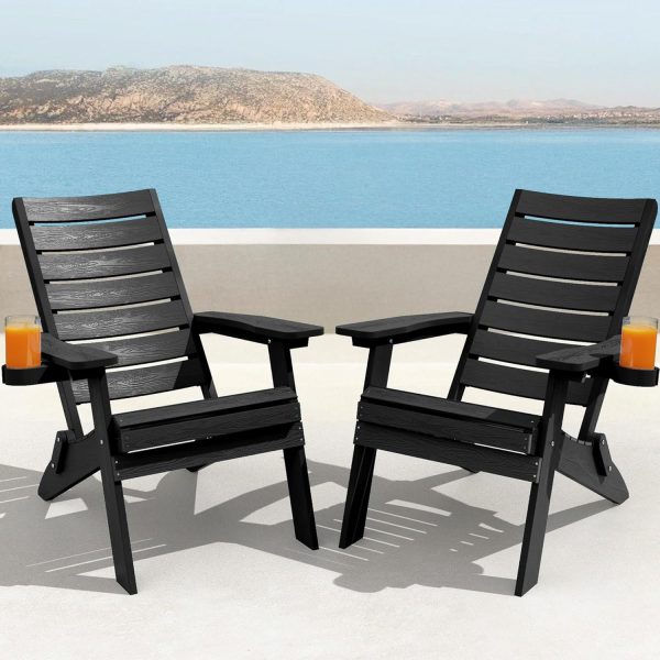 YEFU Folding Oversized Adirondack Chair: Heavy Duty Adirondack Chairs with Comfort Arc Backrest & Cup Holder - All Weather HIPS Plastic Fire Pit Chair for Outdoor Patio Lawn Garden Teak - Image 25