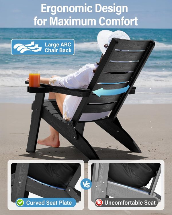 YEFU Folding Oversized Adirondack Chair: Heavy Duty Adirondack Chairs with Comfort Arc Backrest & Cup Holder - All Weather HIPS Plastic Fire Pit Chair for Outdoor Patio Lawn Garden Teak - Image 27