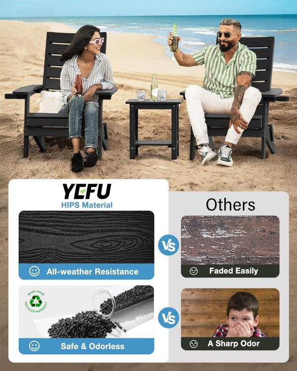 YEFU Folding Oversized Adirondack Chair: Heavy Duty Adirondack Chairs with Comfort Arc Backrest & Cup Holder - All Weather HIPS Plastic Fire Pit Chair for Outdoor Patio Lawn Garden Teak - Image 28