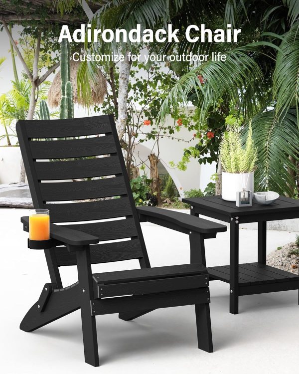 YEFU Folding Oversized Adirondack Chair: Heavy Duty Adirondack Chairs with Comfort Arc Backrest & Cup Holder - All Weather HIPS Plastic Fire Pit Chair for Outdoor Patio Lawn Garden Teak - Image 30