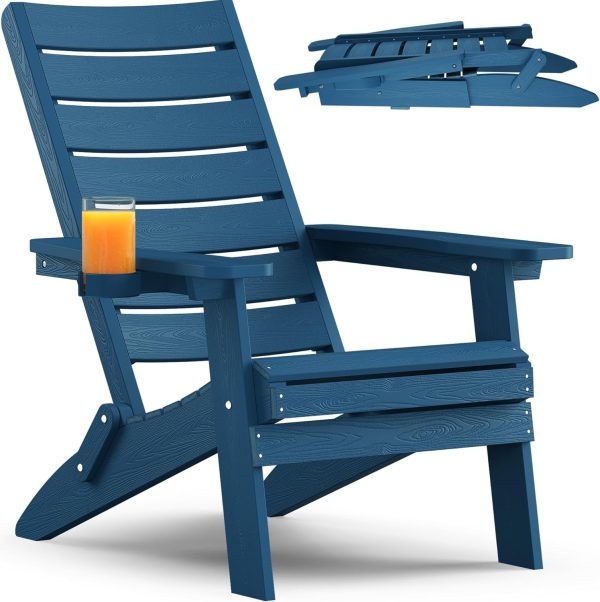 YEFU Folding Oversized Adirondack Chair: Heavy Duty Adirondack Chairs with Comfort Arc Backrest & Cup Holder - All Weather HIPS Plastic Fire Pit Chair for Outdoor Patio Lawn Garden Teak - Image 31