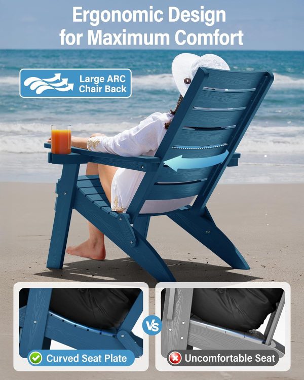 YEFU Folding Oversized Adirondack Chair: Heavy Duty Adirondack Chairs with Comfort Arc Backrest & Cup Holder - All Weather HIPS Plastic Fire Pit Chair for Outdoor Patio Lawn Garden Teak - Image 33