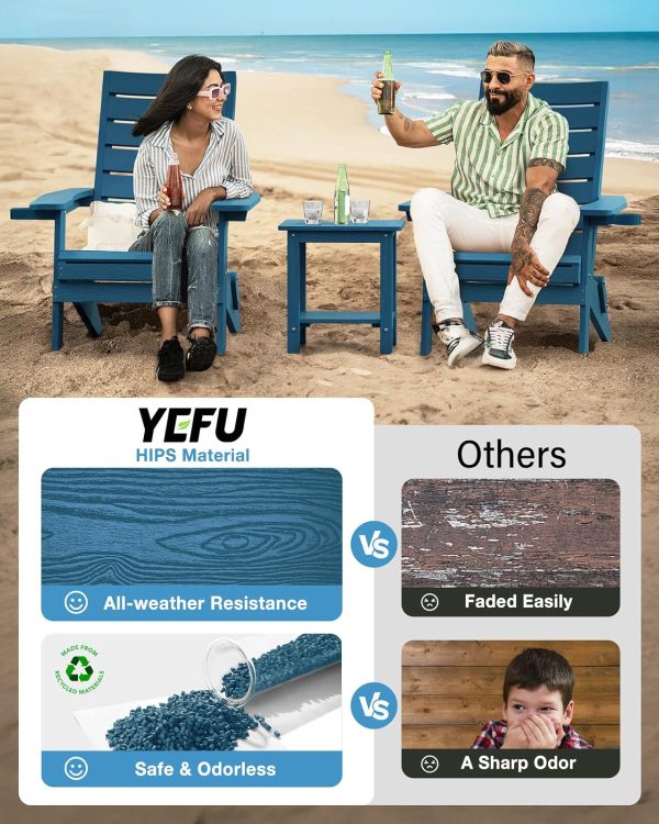 YEFU Folding Oversized Adirondack Chair: Heavy Duty Adirondack Chairs with Comfort Arc Backrest & Cup Holder - All Weather HIPS Plastic Fire Pit Chair for Outdoor Patio Lawn Garden Teak - Image 34