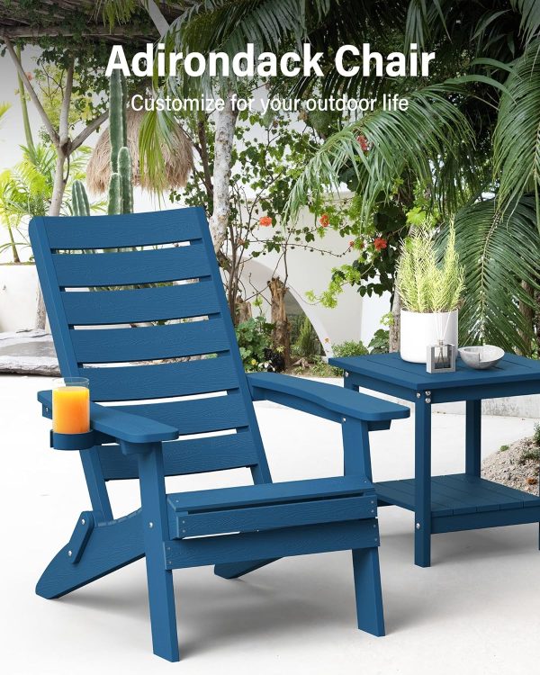 YEFU Folding Oversized Adirondack Chair: Heavy Duty Adirondack Chairs with Comfort Arc Backrest & Cup Holder - All Weather HIPS Plastic Fire Pit Chair for Outdoor Patio Lawn Garden Teak - Image 36