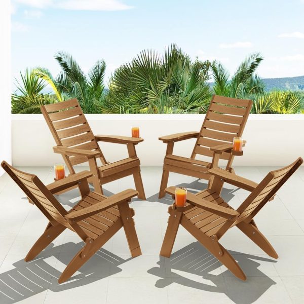 YEFU Folding Oversized Adirondack Chair: Heavy Duty Adirondack Chairs with Comfort Arc Backrest & Cup Holder - All Weather HIPS Plastic Fire Pit Chair for Outdoor Patio Lawn Garden Teak - Image 37