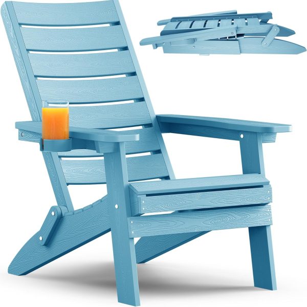 YEFU Folding Oversized Adirondack Chair: Heavy Duty Adirondack Chairs with Comfort Arc Backrest & Cup Holder - All Weather HIPS Plastic Fire Pit Chair for Outdoor Patio Lawn Garden Teak - Image 38