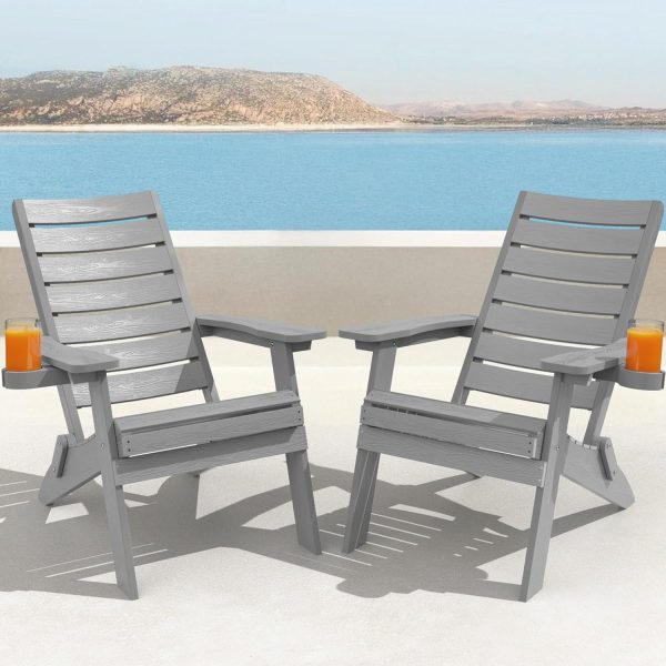 YEFU Folding Oversized Adirondack Chair: Heavy Duty Adirondack Chairs with Comfort Arc Backrest & Cup Holder - All Weather HIPS Plastic Fire Pit Chair for Outdoor Patio Lawn Garden Teak - Image 40