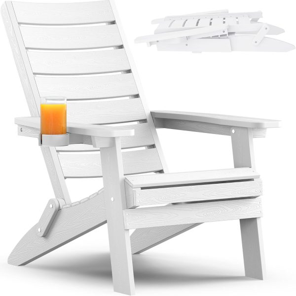 YEFU Folding Oversized Adirondack Chair: Heavy Duty Adirondack Chairs with Comfort Arc Backrest & Cup Holder - All Weather HIPS Plastic Fire Pit Chair for Outdoor Patio Lawn Garden Teak - Image 41