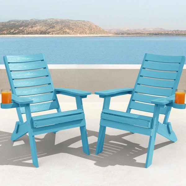 YEFU Folding Oversized Adirondack Chair: Heavy Duty Adirondack Chairs with Comfort Arc Backrest & Cup Holder - All Weather HIPS Plastic Fire Pit Chair for Outdoor Patio Lawn Garden Teak - Image 42