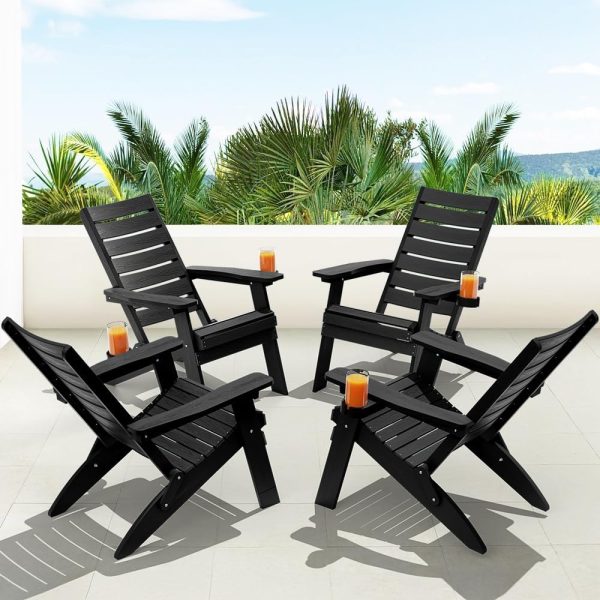 YEFU Folding Oversized Adirondack Chair: Heavy Duty Adirondack Chairs with Comfort Arc Backrest & Cup Holder - All Weather HIPS Plastic Fire Pit Chair for Outdoor Patio Lawn Garden Teak - Image 43