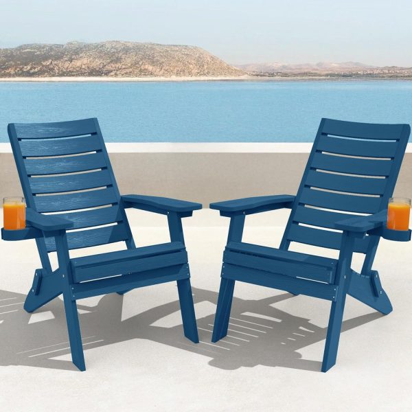 YEFU Folding Oversized Adirondack Chair: Heavy Duty Adirondack Chairs with Comfort Arc Backrest & Cup Holder - All Weather HIPS Plastic Fire Pit Chair for Outdoor Patio Lawn Garden Teak - Image 44