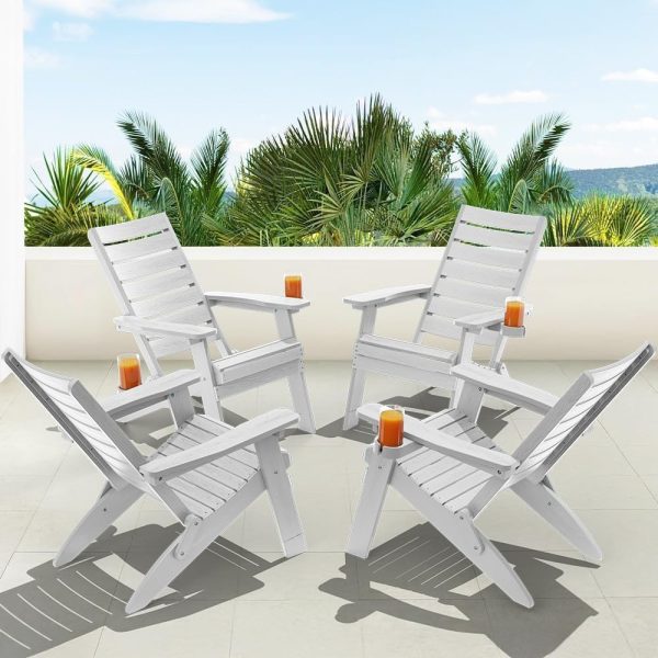 YEFU Folding Oversized Adirondack Chair: Heavy Duty Adirondack Chairs with Comfort Arc Backrest & Cup Holder - All Weather HIPS Plastic Fire Pit Chair for Outdoor Patio Lawn Garden Teak - Image 45