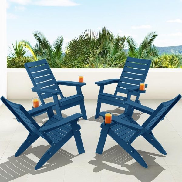 YEFU Folding Oversized Adirondack Chair: Heavy Duty Adirondack Chairs with Comfort Arc Backrest & Cup Holder - All Weather HIPS Plastic Fire Pit Chair for Outdoor Patio Lawn Garden Teak - Image 48