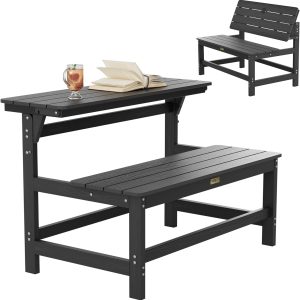 YEFU Convertible Bench Picnic Table: HIPS Convert a Bench with Umbrella Hole - Foldable Space-Saving Picnic Outdoor Benches for Outside Patio Porch Backyard Park Garden Black