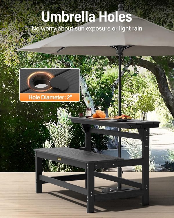 YEFU Convertible Bench Picnic Table: HIPS Convert a Bench with Umbrella Hole - Foldable Space-Saving Picnic Outdoor Benches for Outside Patio Porch Backyard Park Garden Black - Image 5