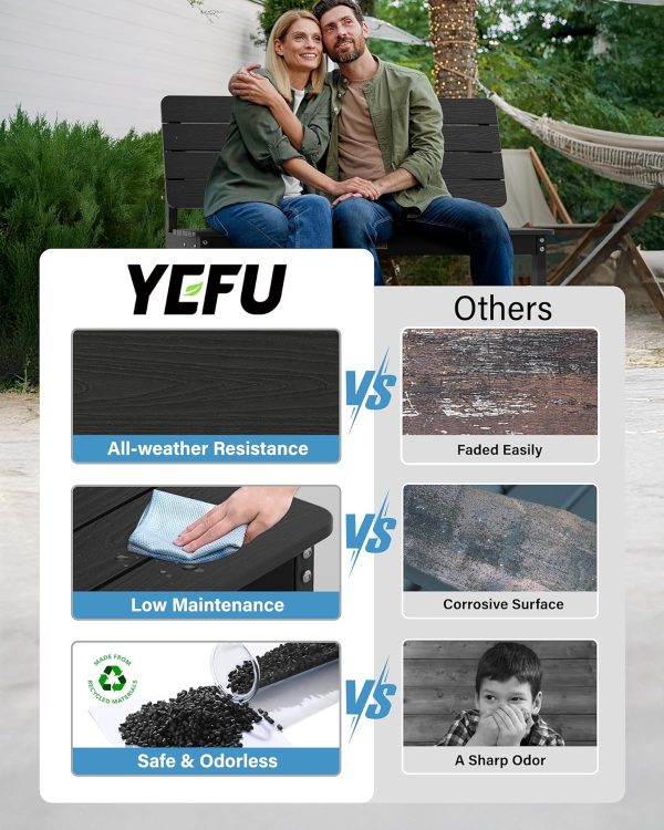 YEFU Convertible Bench Picnic Table: HIPS Convert a Bench with Umbrella Hole - Foldable Space-Saving Picnic Outdoor Benches for Outside Patio Porch Backyard Park Garden Black - Image 7