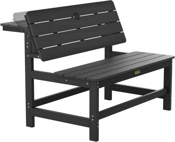 YEFU Convertible Bench Picnic Table: HIPS Convert a Bench with Umbrella Hole - Foldable Space-Saving Picnic Outdoor Benches for Outside Patio Porch Backyard Park Garden Black - Image 8