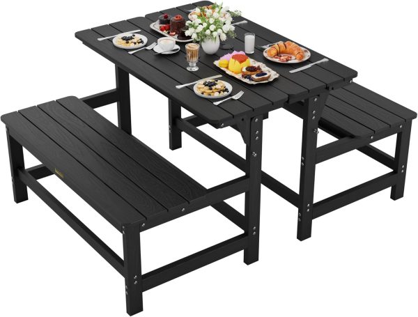 YEFU Convertible Bench Picnic Table: HIPS Convert a Bench with Umbrella Hole - Foldable Space-Saving Picnic Outdoor Benches for Outside Patio Porch Backyard Park Garden Black - Image 9