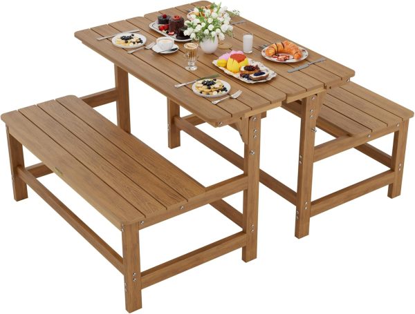 YEFU Convertible Bench Picnic Table: HIPS Convert a Bench with Umbrella Hole - Foldable Space-Saving Picnic Outdoor Benches for Outside Patio Porch Backyard Park Garden Black - Image 10