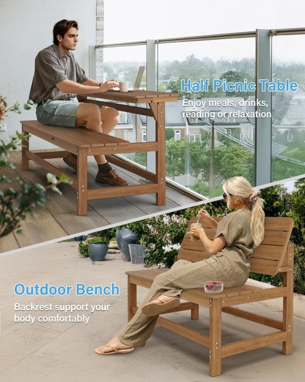 YEFU Convertible Bench Picnic Table: HIPS Convert a Bench with Umbrella Hole - Foldable Space-Saving Picnic Outdoor Benches for Outside Patio Porch Backyard Park Garden Black - Image 12