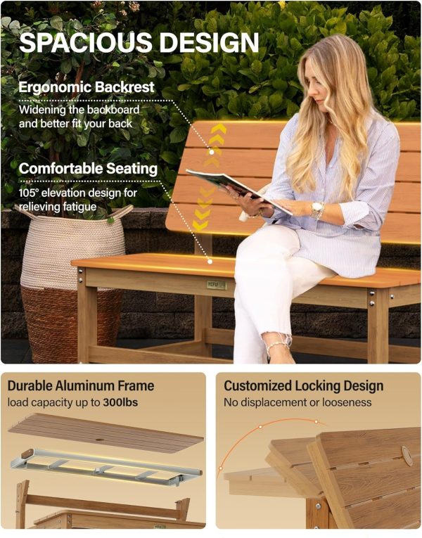 YEFU Convertible Bench Picnic Table: HIPS Convert a Bench with Umbrella Hole - Foldable Space-Saving Picnic Outdoor Benches for Outside Patio Porch Backyard Park Garden Black - Image 13